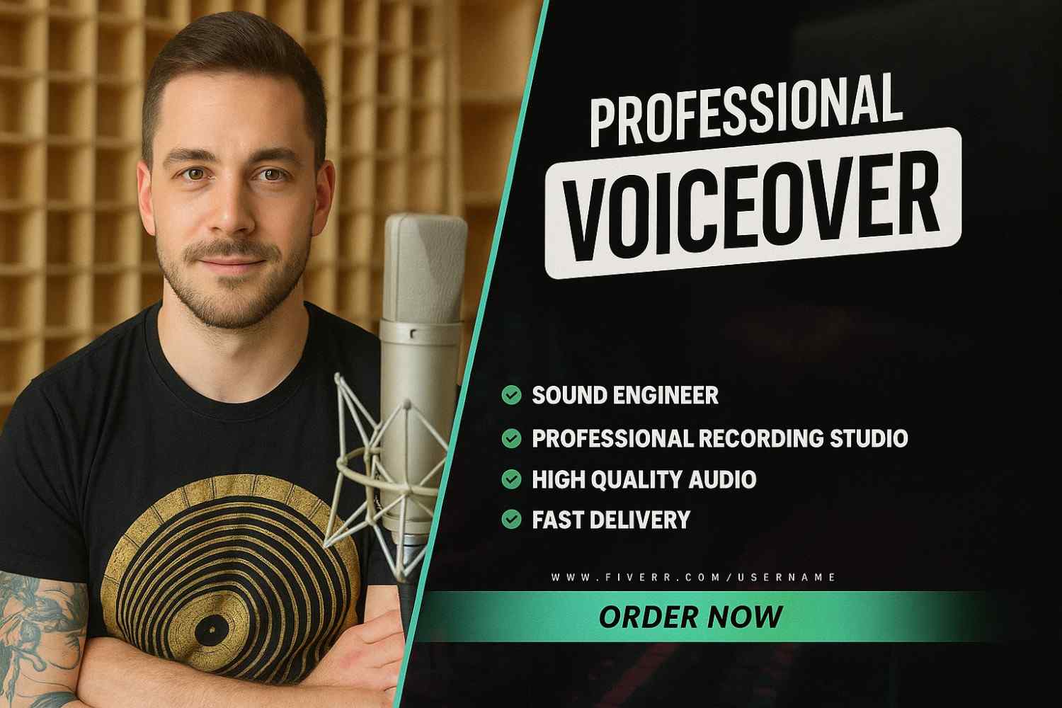 “I will record a professional studio quality voice over in high definition”