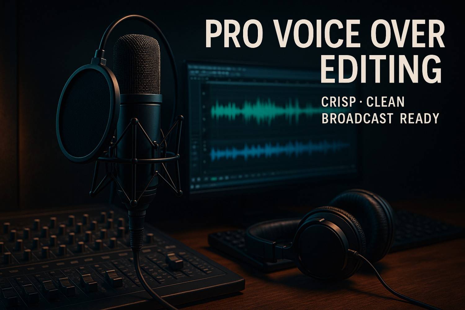 I will professionally edit your voice over to make it crisp, clean, and broadcast ready