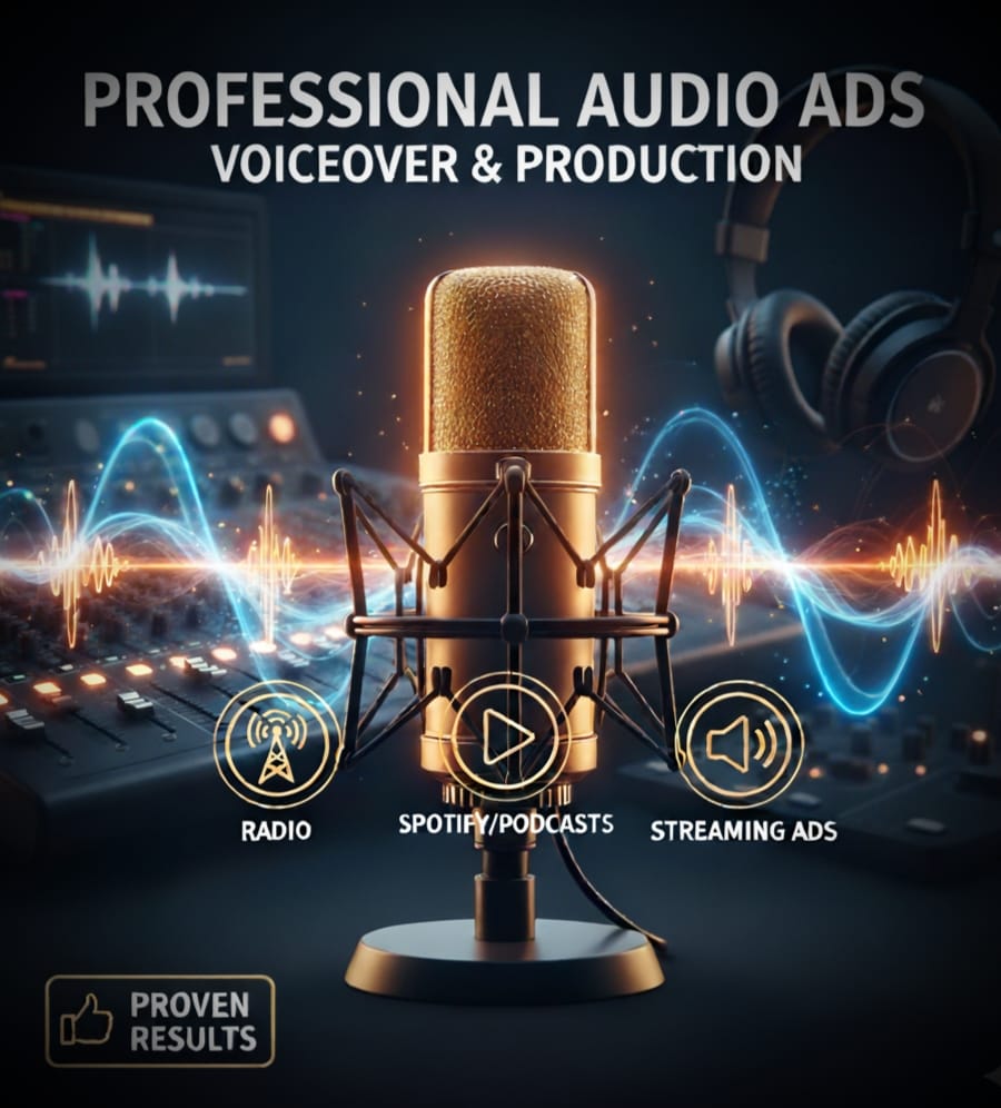 Will Create Professional Audio Ads | Voiceover & Production For Radio, Spotify & Digital Streaming.